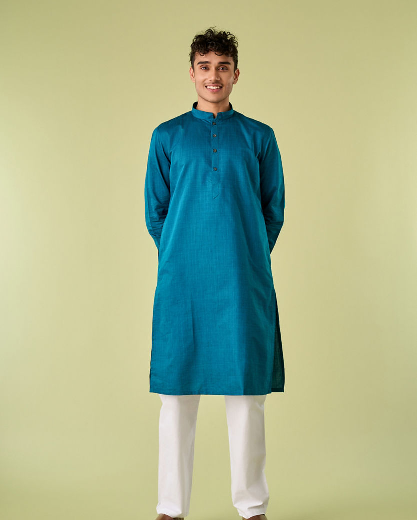 Diwas Men Tranquil Teal Blue Kurta Pajama