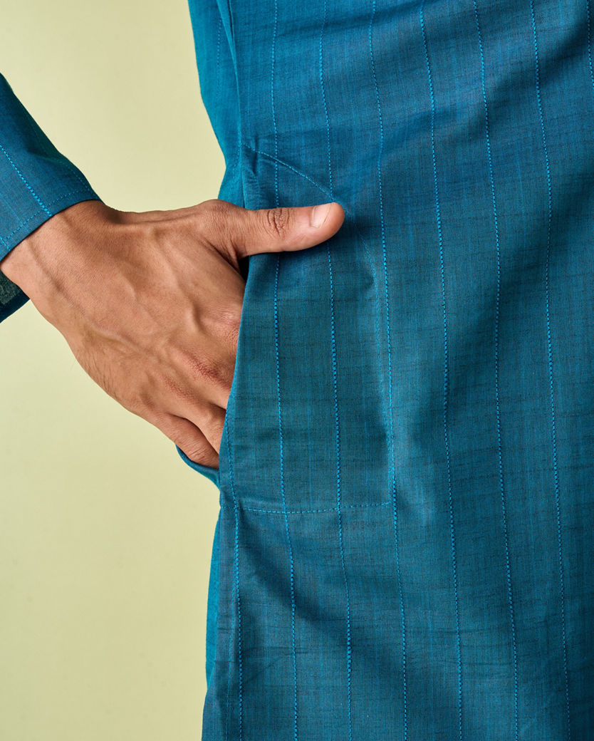 Diwas Men Tranquil Teal Blue Kurta Pajama