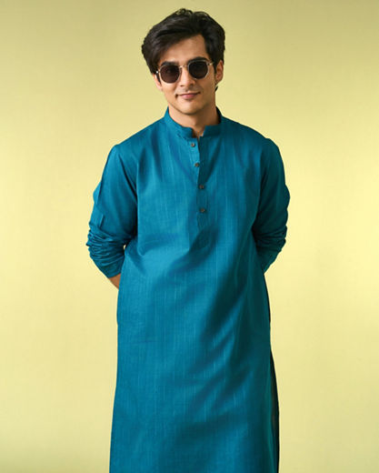 Diwas Men Tranquil Teal Blue Kurta Pajama