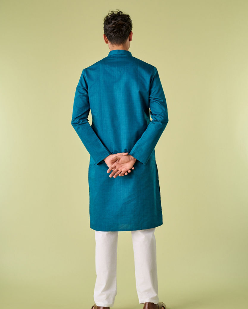 Diwas Men Tranquil Teal Blue Kurta Pajama