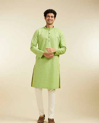 Diwas Men Soft Green Linear Self Striped Kurta Pajama