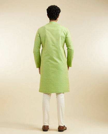 Diwas Men Soft Green Linear Self Striped Kurta Pajama
