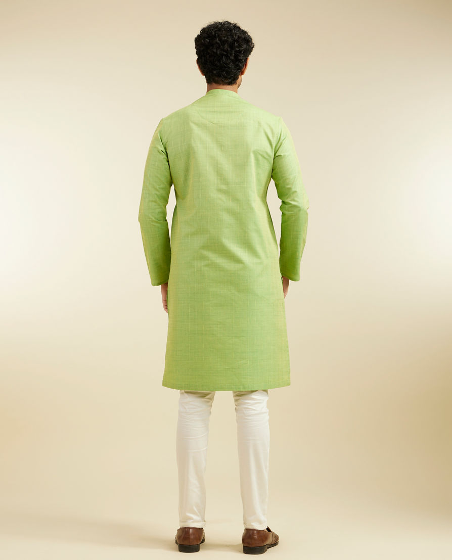 Diwas Men Soft Green Linear Self Striped Kurta Pajama