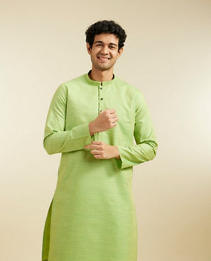 Diwas Men Soft Green Linear Self Striped Kurta Pajama