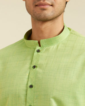 Diwas Men Soft Green Linear Self Striped Kurta Pajama