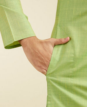 Diwas Men Soft Green Linear Self Striped Kurta Pajama