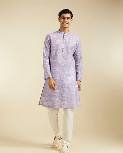 Diwas Men Soft Lilac Aztec Printed Kurta Pajama