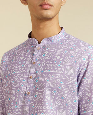 Diwas Men Soft Lilac Aztec Printed Kurta Pajama