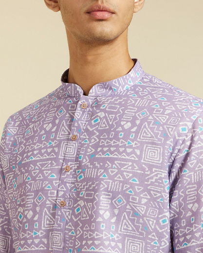 Diwas Men Soft Lilac Aztec Printed Kurta Pajama