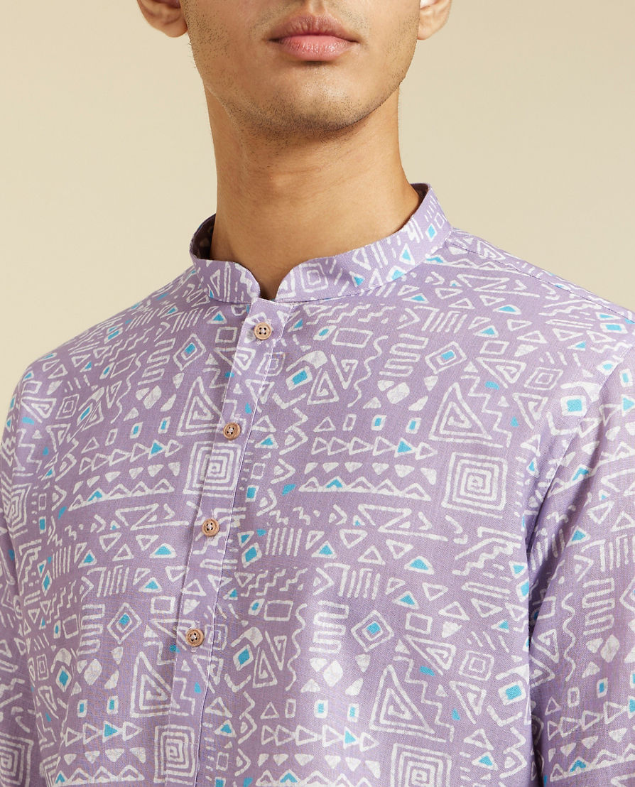 Diwas Men Soft Lilac Aztec Printed Kurta Pajama