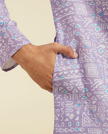 Diwas Men Soft Lilac Aztec Printed Kurta Pajama