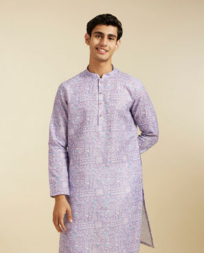 Diwas Men Soft Lilac Aztec Printed Kurta Pajama