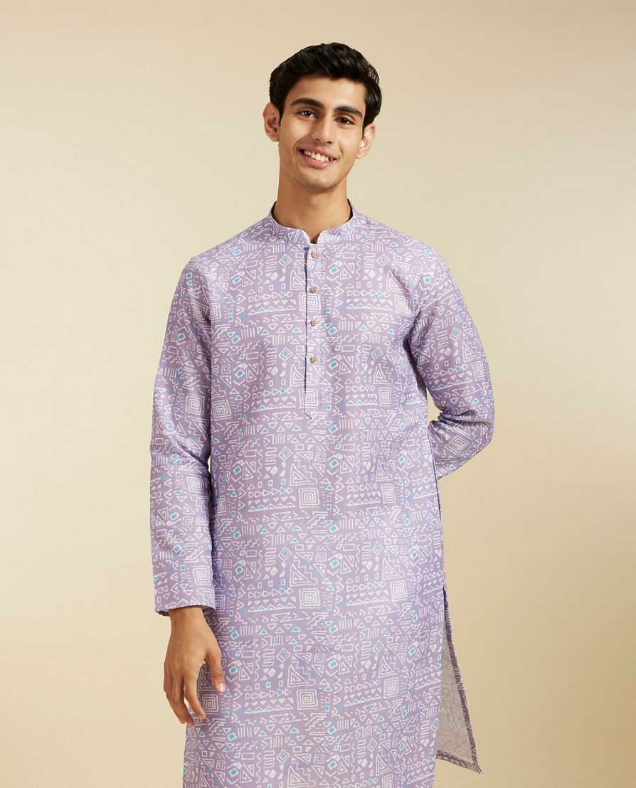 Diwas Men Soft Lilac Aztec Printed Kurta Pajama