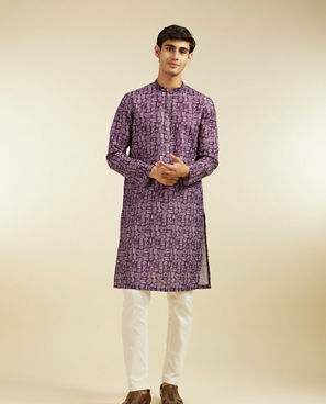 Diwas Men Royal Purple Aztec Printed Kurta Pajama