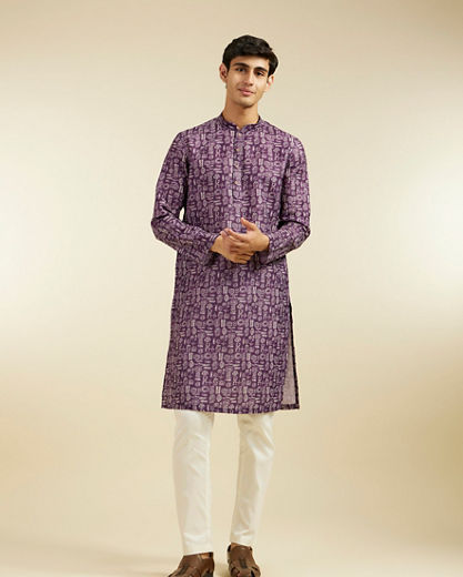Diwas Men Royal Purple Aztec Printed Kurta Pajama