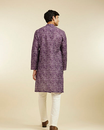 Diwas Men Royal Purple Aztec Printed Kurta Pajama