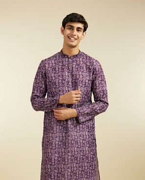 Diwas Men Royal Purple Aztec Printed Kurta Pajama