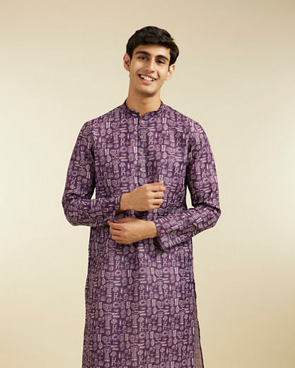 Diwas Men Royal Purple Aztec Printed Kurta Pajama
