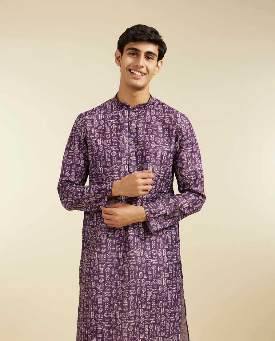 Diwas Men Royal Purple Aztec Printed Kurta Pajama