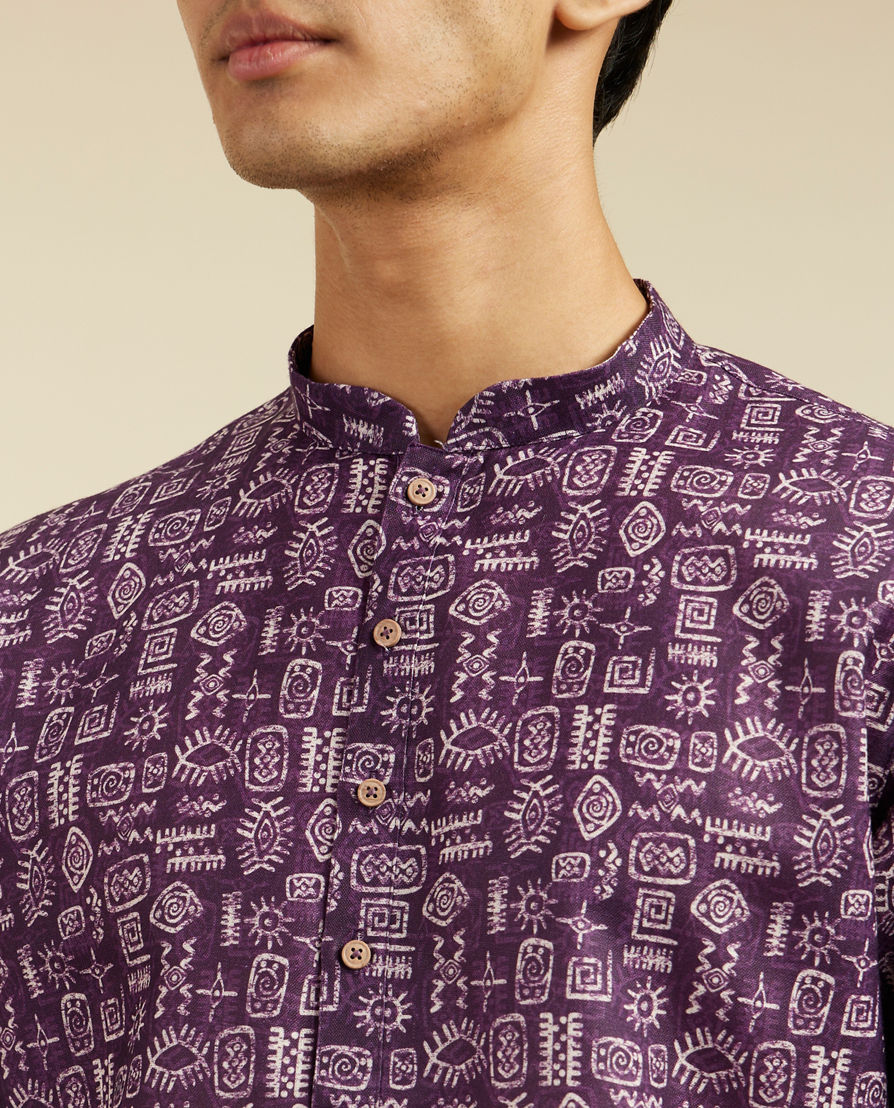 Diwas Men Royal Purple Aztec Printed Kurta Pajama