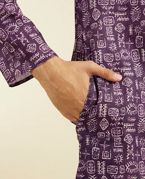 Diwas Men Royal Purple Aztec Printed Kurta Pajama