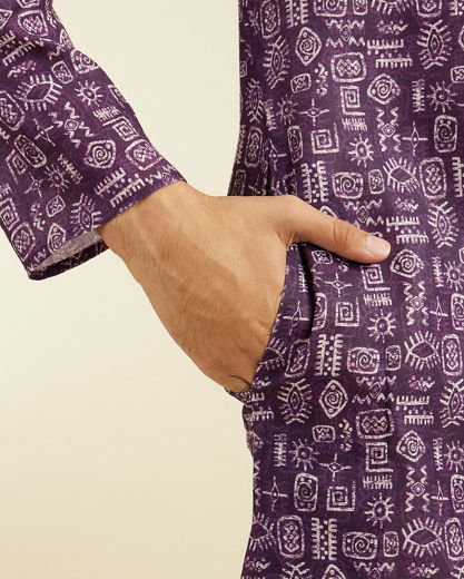 Diwas Men Royal Purple Aztec Printed Kurta Pajama