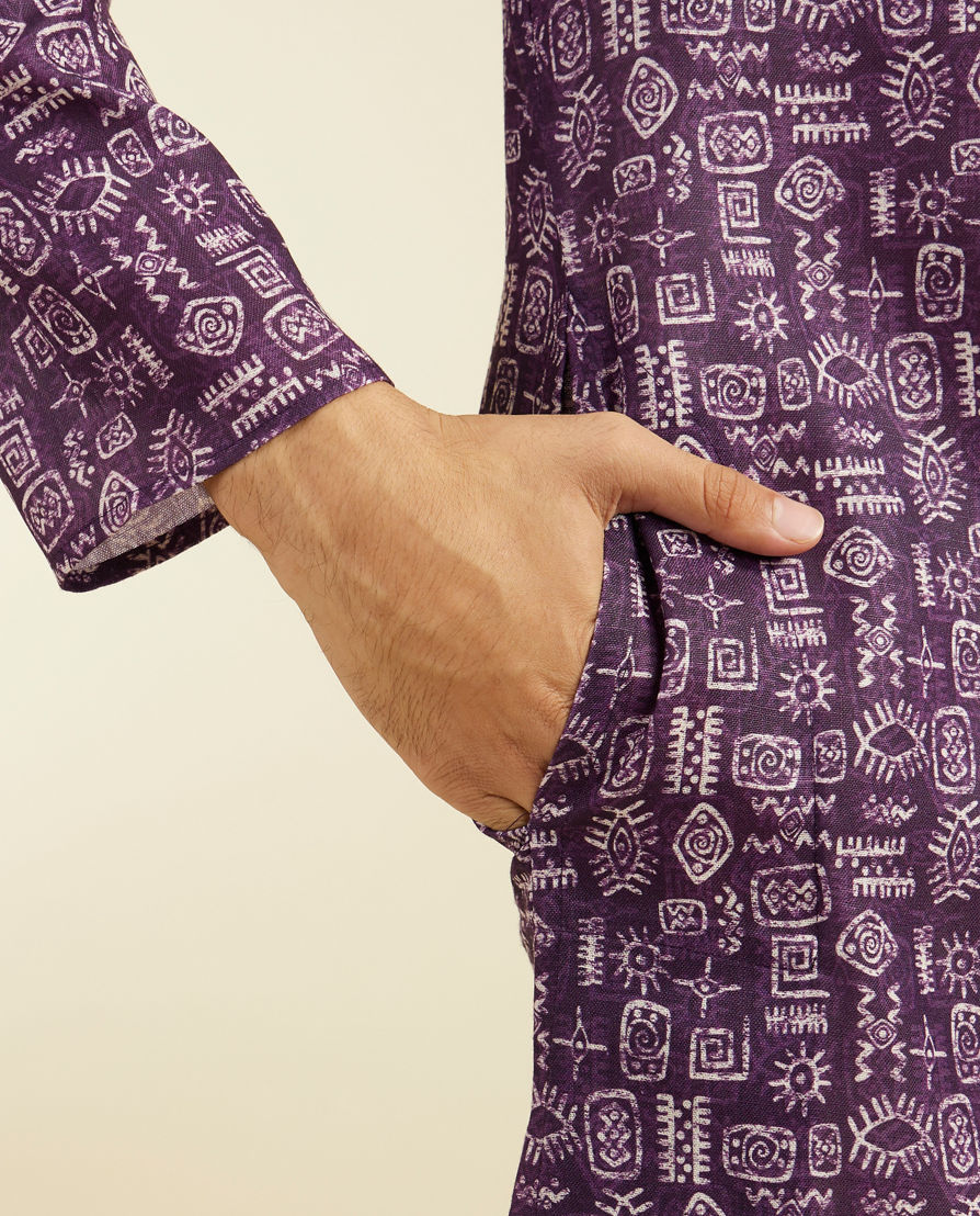 Diwas Men Royal Purple Aztec Printed Kurta Pajama