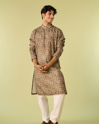 Diwas Men Soothing Olive Green Kurta Pajama