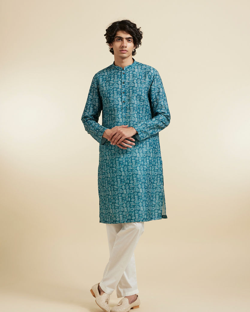 Diwas Men Teal Green Elegance Kurta Pajama