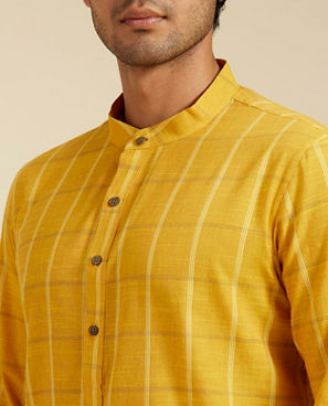 Diwas Men Mustard Yellow Windowpane Checks Patterned Kurta Pajama