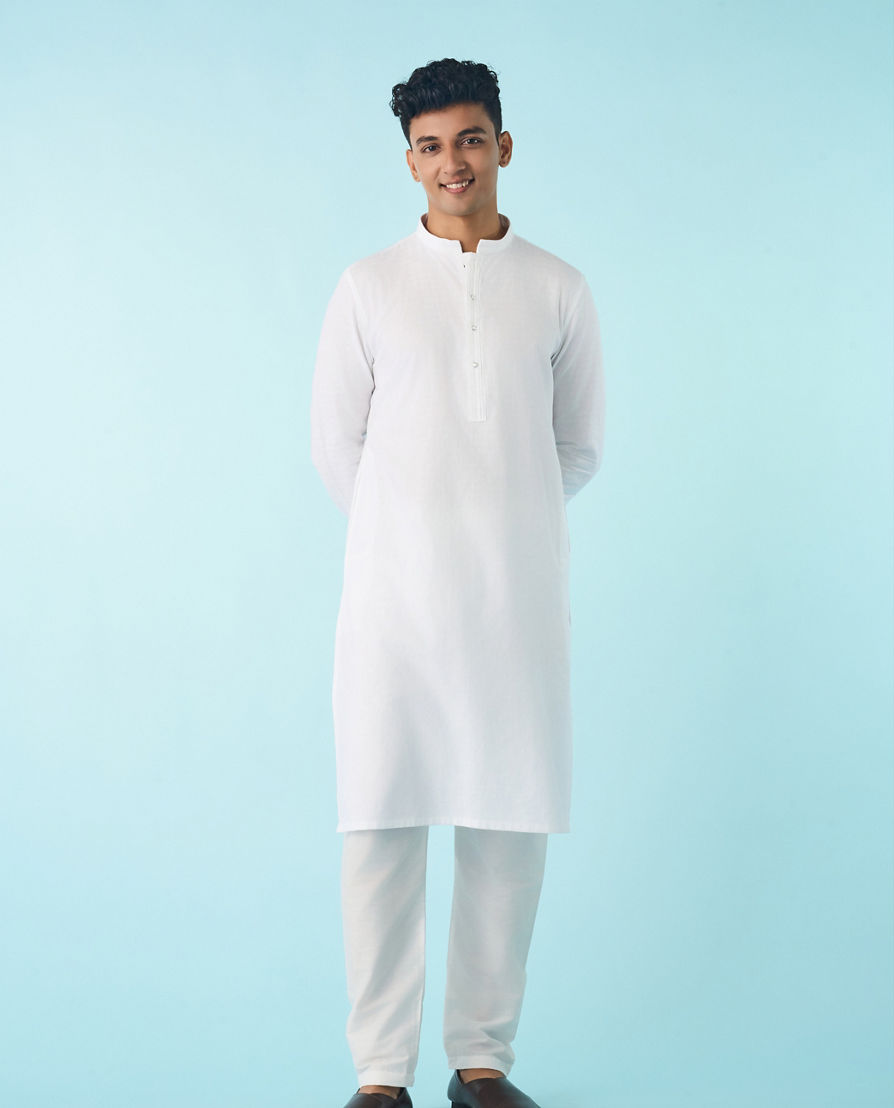 Diwas Men Elegant White Cotton Kurta Pajama
