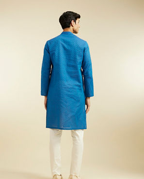 Diwas Men Mid Blue Cotton Kurta Pajama