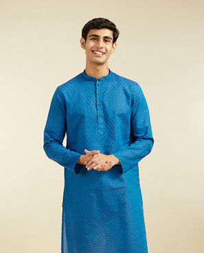 Diwas Men Mid Blue Cotton Kurta Pajama