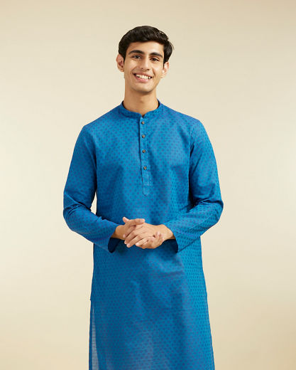 Diwas Men Mid Blue Cotton Kurta Pajama