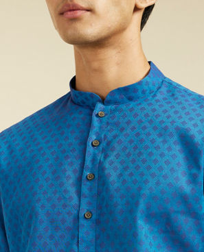 Diwas Men Mid Blue Cotton Kurta Pajama