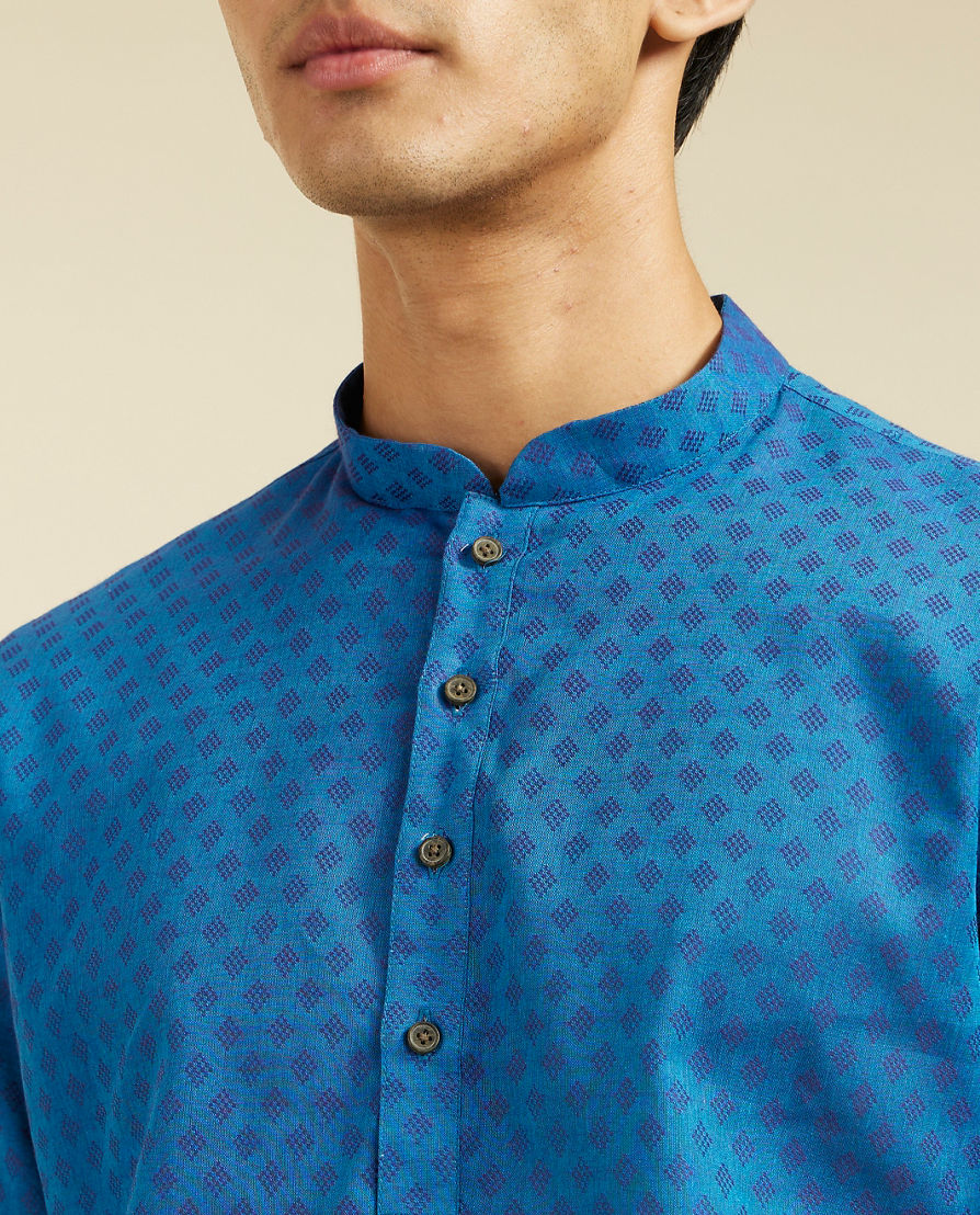 Diwas Men Mid Blue Cotton Kurta Pajama