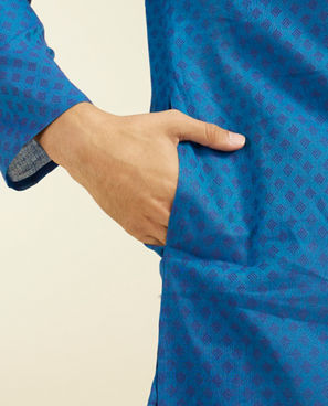 Diwas Men Mid Blue Cotton Kurta Pajama