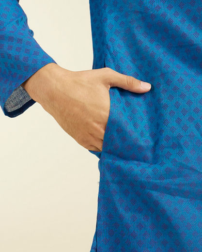 Diwas Men Mid Blue Cotton Kurta Pajama