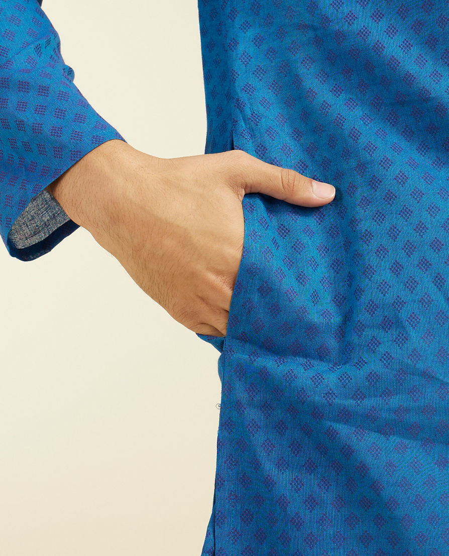 Diwas Men Mid Blue Cotton Kurta Pajama