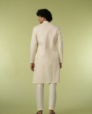 Diwas Men Cream Cotton Kurta Pajama with Self-Texture