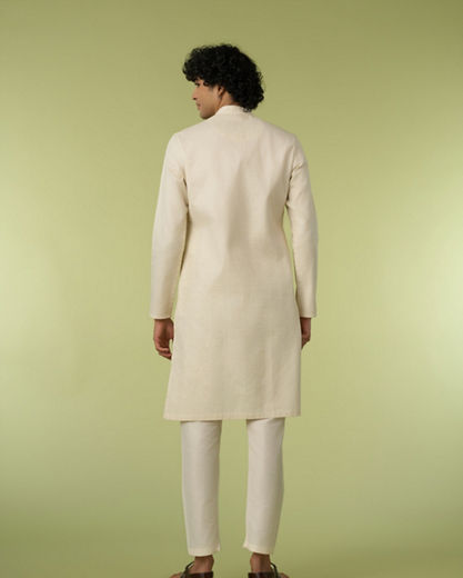 Diwas Men Cream Cotton Kurta Pajama with Self-Texture