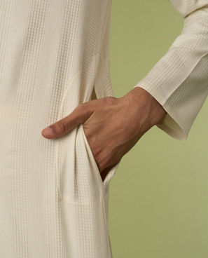 Diwas Men Cream Cotton Kurta Pajama with Self-Texture