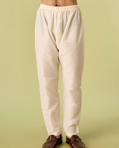 Diwas Men Cream Cotton Kurta Pajama with Self-Texture