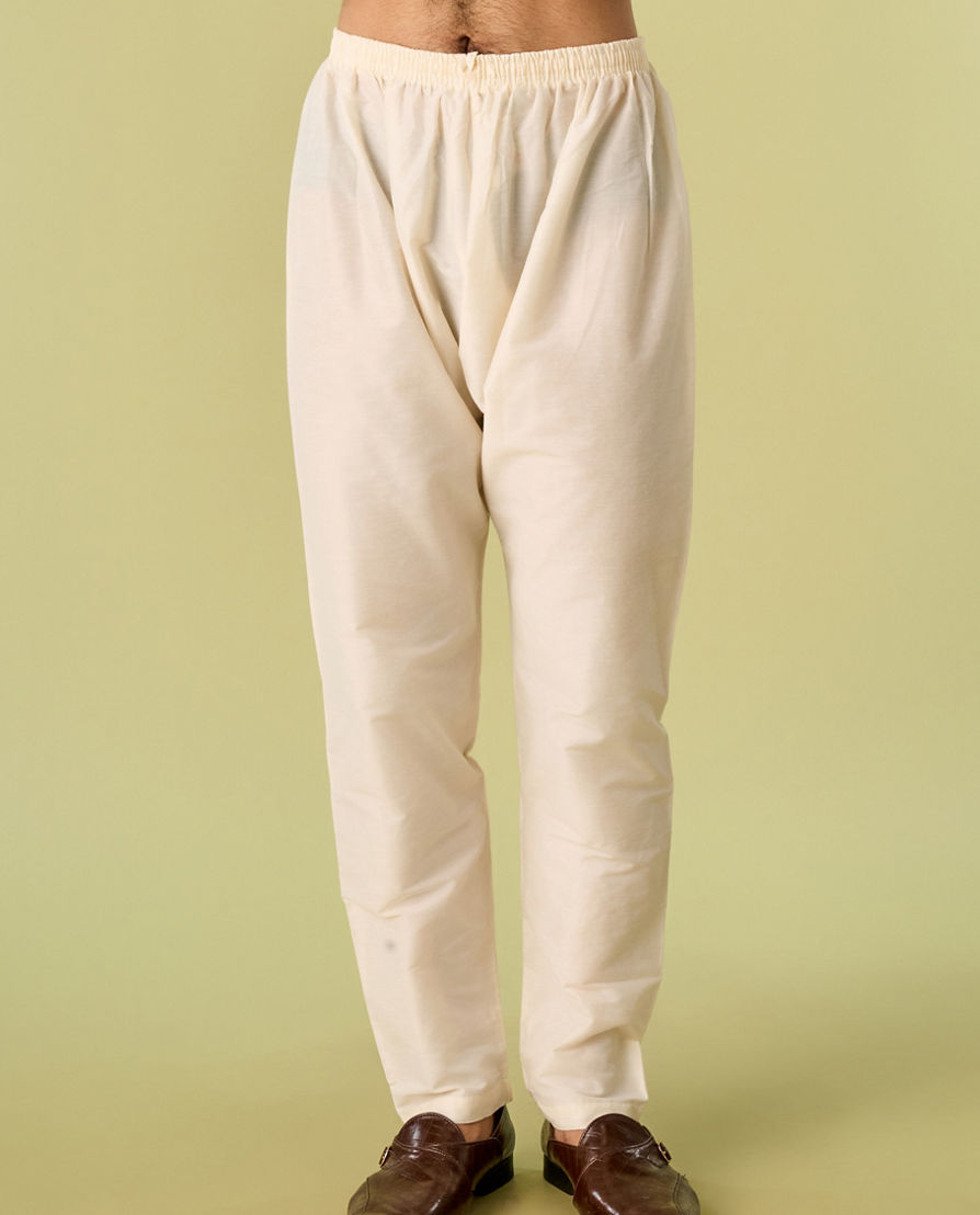 Diwas Men Cream Cotton Kurta Pajama with Self-Texture