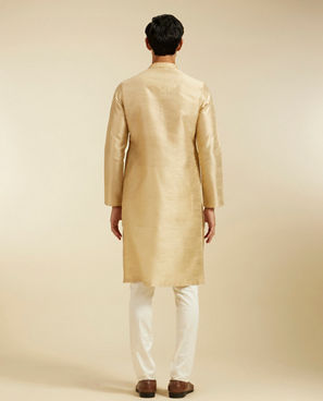 Diwas Men Cream Beige Kurta Pajama With Embroidered Neckline
