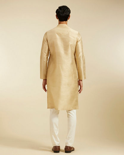 Diwas Men Cream Beige Kurta Pajama With Embroidered Neckline