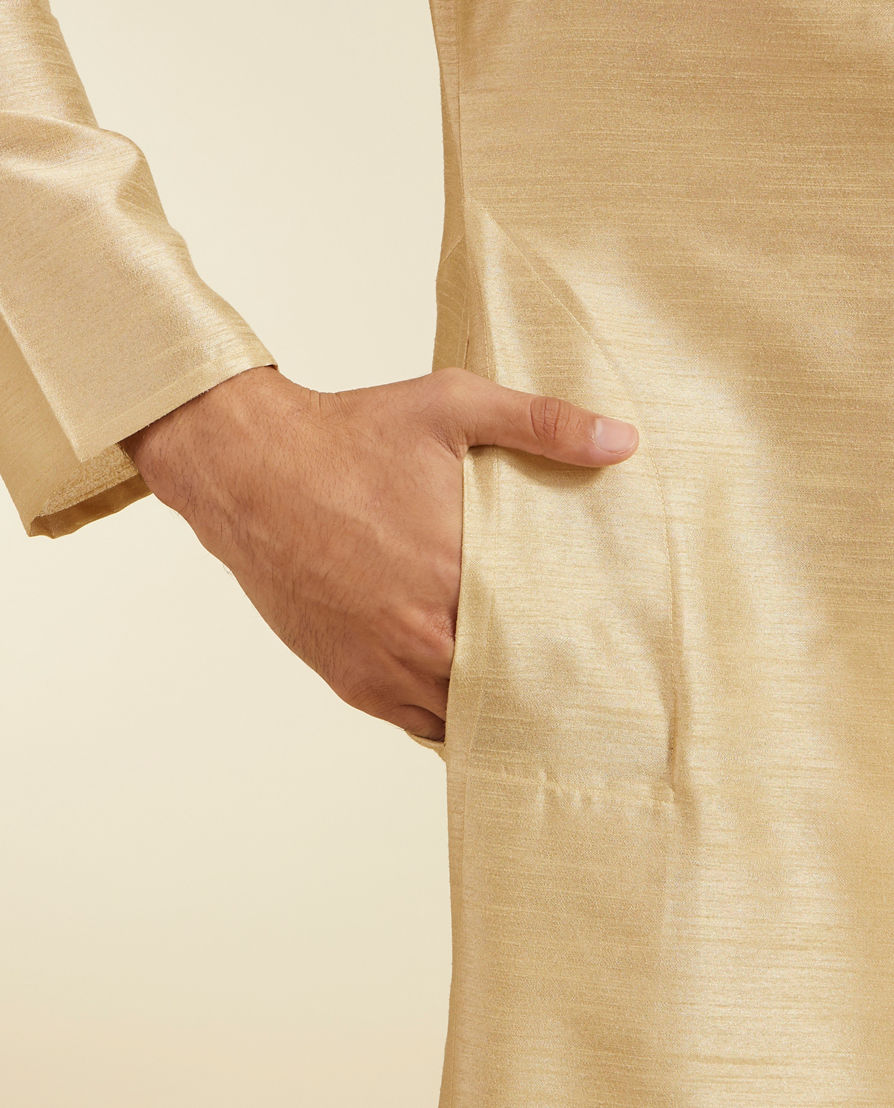 Diwas Men Cream Beige Kurta Pajama With Embroidered Neckline