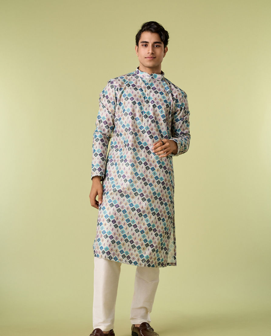 Diwas Men Enchanting Aqua Green Pajama Kurta