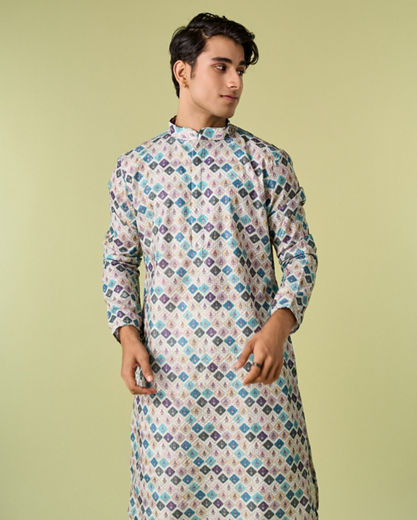 Diwas Men Enchanting Aqua Green Pajama Kurta