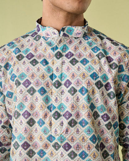 Diwas Men Enchanting Aqua Green Pajama Kurta